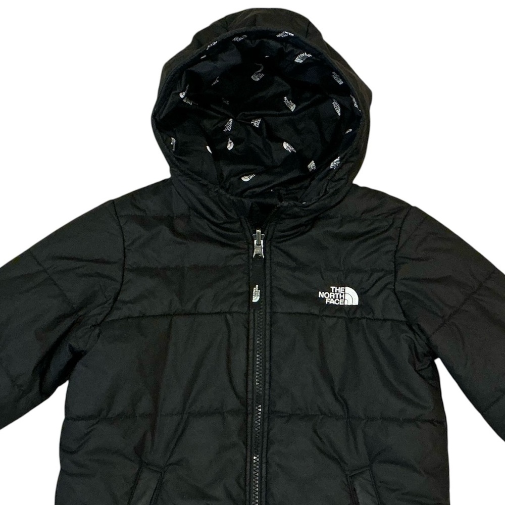 The North Face Reversible Perrito Hooded Jacket Black White Logo Kids Size 6